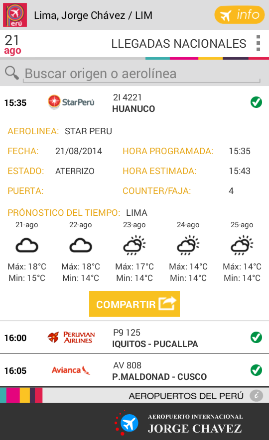 Aeropuertos del Perú App / Detalle Vuelo - Android